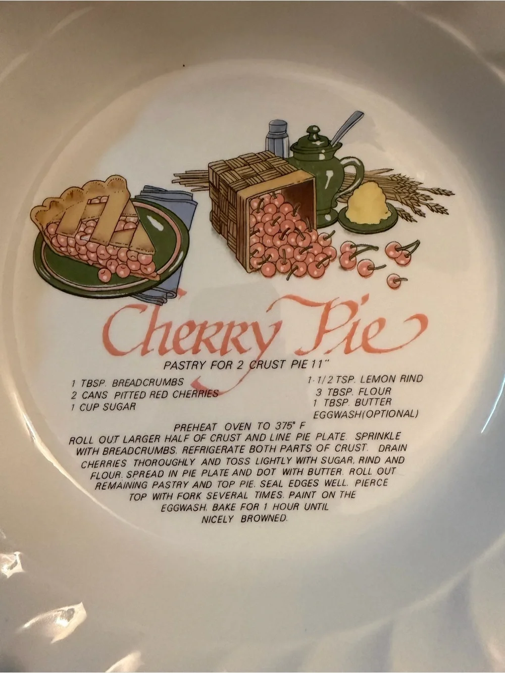 Cherry Pie Ceramic Pie Plate - White with Colorful Fruit Graphic
